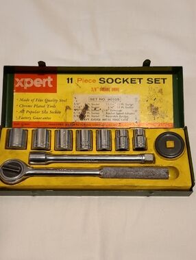 Xpert Vintage Indestro 3/8" Square Drive 11 Piece Socket Set Tools Tools Chrome